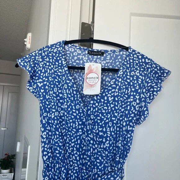 Blue and White Printed Dress, High side slit dress - Picture 2 of 2